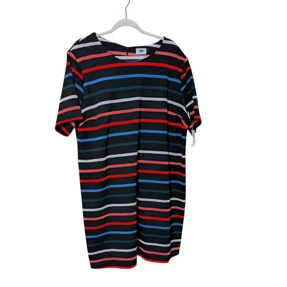 NWT Old Navy Black rainbow striped colorful knee length shift dress plus XXL - Picture 9 of 9